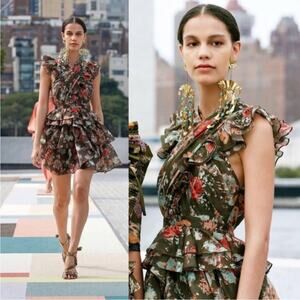 Ulla Johnson Floral Mini Dress - Olive and Crimson